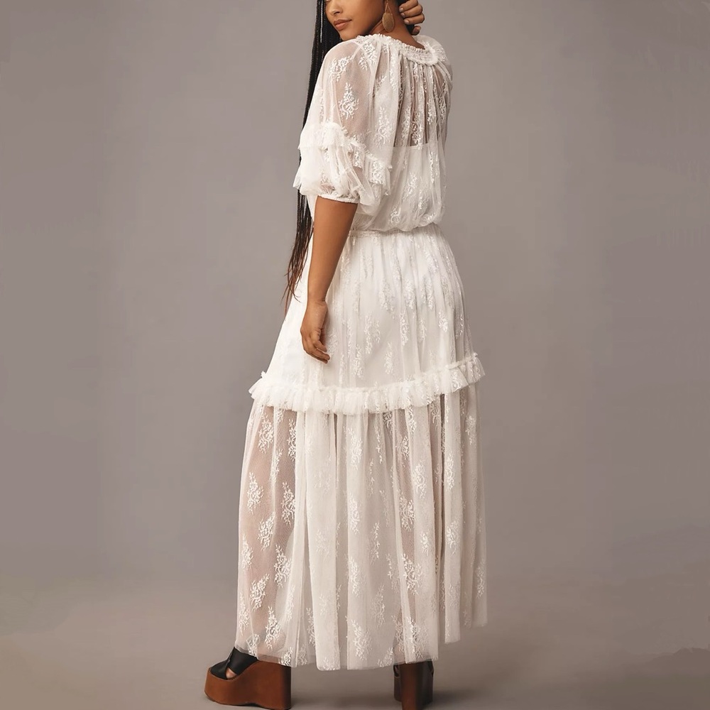 Anthropologie Let Me Be Short-Sleeve Ruffle Maxi Dress - Picture 2 of 8